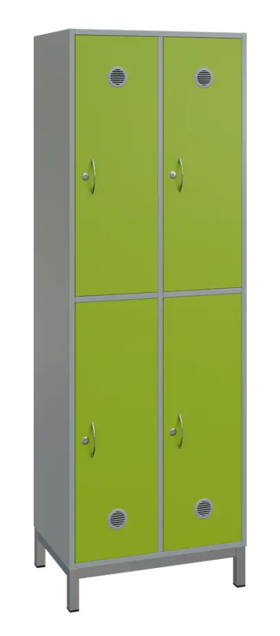 SBS-2222 šatní skříň 4-boxová, 1800x600x400 mm, kovové nohy, korpus šedý, dvířka jarní zeleň